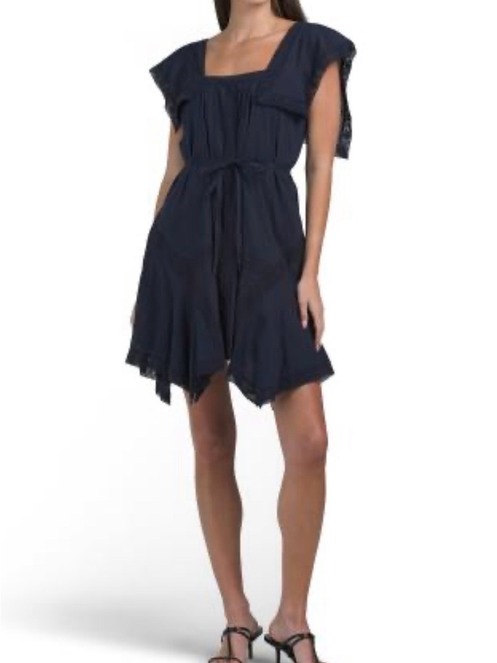 Rebecca Taylor Navy Square-Neck Tie-Waist Dress size S